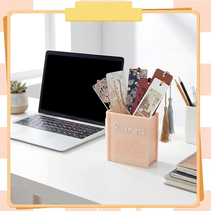 Resurhang 3D Printed Book Shaped Bookmark Holder, Book Lover Gift, Bookish Accessory Office Desk Supplies End of Year Gift for Librarian Bookworm Teacher Women(Beige)