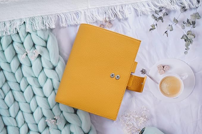Moterm Personal Luxe Rings Planner - Genuine Leather Binder Organizer (Pebble-Mustard, 30mm Ring)
