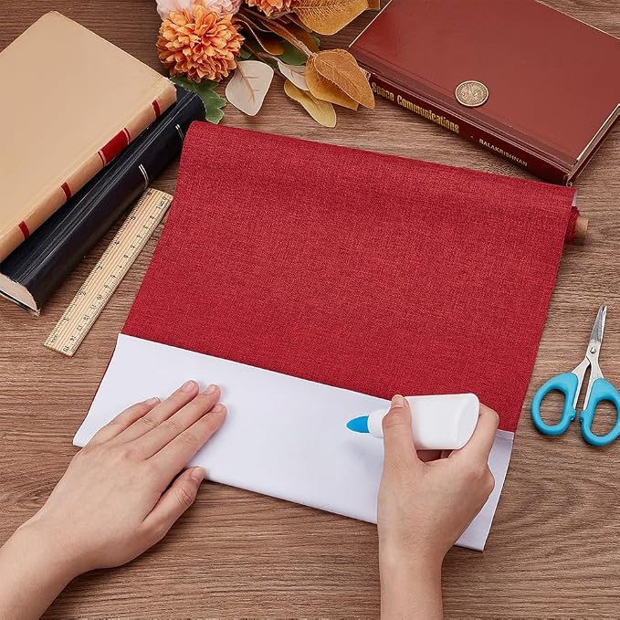 CRASPIRE 51x11.8 Inch Pure Red Book Cloth Paper Backed for Book Cover Binding Weave Linen Fabric Surface Protector Book Cloth Book Binding for Adult Scrapbooking Album DIY Crafts Cover