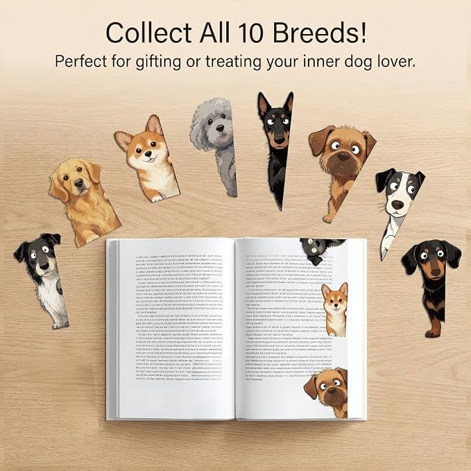 Peeking Dogs Magnetic Bookmarks Set of 10 – Cute Dog Bookmark Clips, Magnetic Book Marks Page Markers with 10 Breeds (Including Corgi), Fun Animal Bookmarks for Dog Lovers, Gifts for Dog Moms & Women