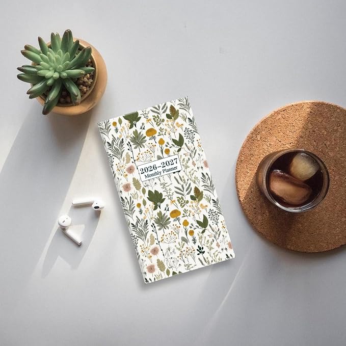 2026-2027 Pocket Calendar for Purse – Mini Monthly Planner from January 2026 to December 2027, 2 Year Monthly Calendar for Organizing & Planning, 3.5" x 6.5", Leaf Flower