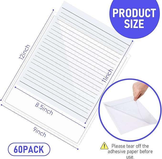 Outus 60 Pcs Self Adhesive Shop Ticket Holders Clear Plastic Sleeves Adhesive Pockets Work Order Job Ticket Holders for Back to School Student Label Home Office Posting Signs (8.5 x 11 Inch)