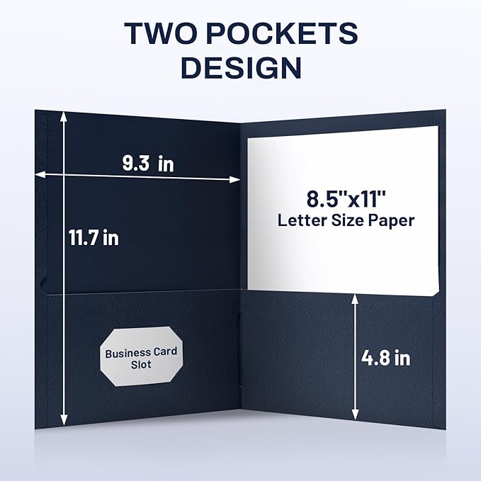 SUNEE Folders with Pockets(25 Pack, Dark Blue), 2 Pocket Folders Fit Letter Size Paper, Paper File Folder for School Office Home Business