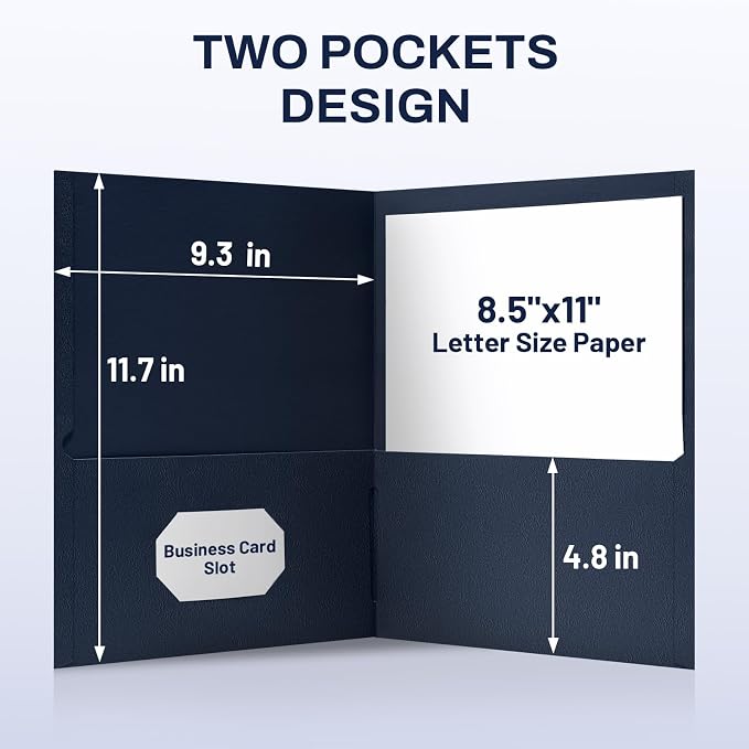 SUNEE Folders with Pockets(125 Pack, Dark Blue), 2 Pocket Folders Fit Letter Size Paper, Paper File Folder for School Office Home Business