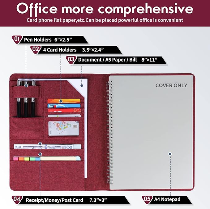 Folio Planner Cover for Rocketbook Smart Notebook– Waterproof Portfolio Organizer Fits A4/Letter Size (8.5x11 Inch), Professional Academic & Office Use (Fuchsia)