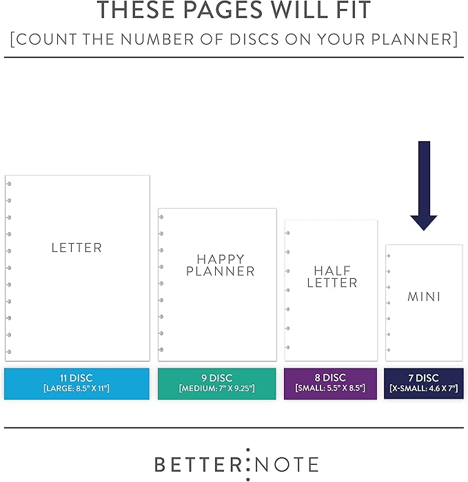 BetterNote Notes Refill Pages for Disc Notebooks, fits Happy Planner, Levenger Circa, TUL, Staples Arc, InkWell Press, Talia (Whimsy- 25 Sheets, 7-Disc, 4.6”x7”)