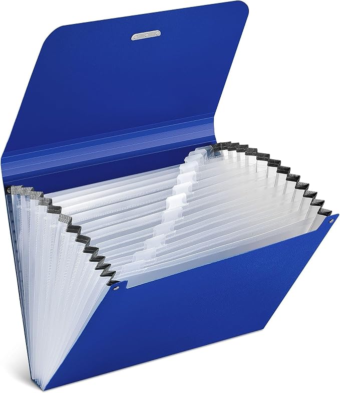 Staples Reinforced Accordion File, 13‑Pocket Expanding Organizer, Letter Size, Durable Poly Construction, Blue
