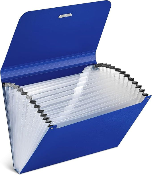 Staples Reinforced Accordion File, 13‑Pocket Expanding Organizer, Letter Size, Durable Poly Construction, Blue