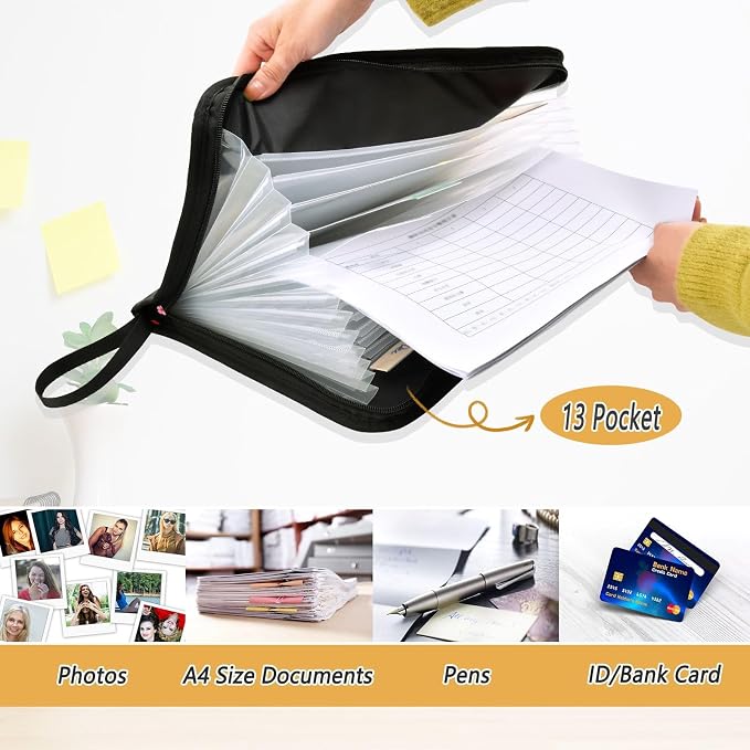 ALAZA Cherry Flower on Black 13 Pocket Expanding File Folder with Labels, Accordion File Folder File Organizer Letter A4 Paper for Office School Student