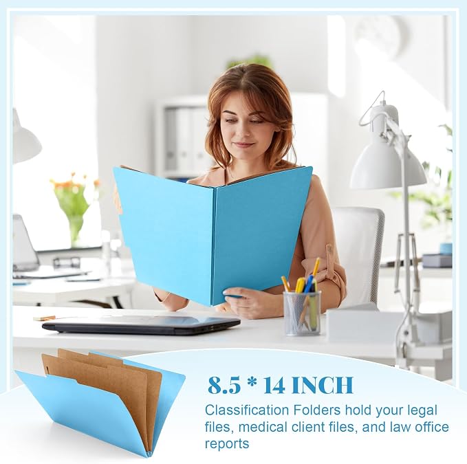 AmazingSpark 24 Pcs Legal Size Classification Folders 2 Divider, Bulk Pressboard File Folder with Expansion 2 Prongs Fastener Heavy Duty Office File Organizer for School Hospitals Home(Light Blue)