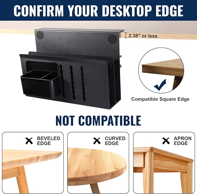 2 Tier Desk Side Laptop Holder, Under Desk Laptop Holder, Clamp On Desks Shelf for Tablet,Files, Accessories, No Drill Hanging Desk Caddy for Office and Home, Load 30Lbs