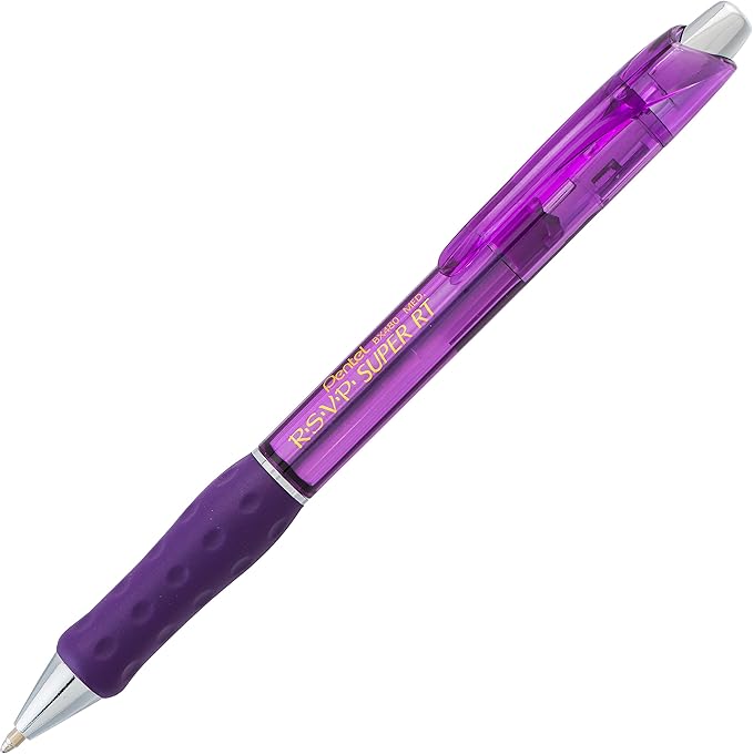 Pentel RSVP Super RT Ballpoint Pen, (1.0mm) Medium Line, Violet Ink, Box of 12 (BX480-V)