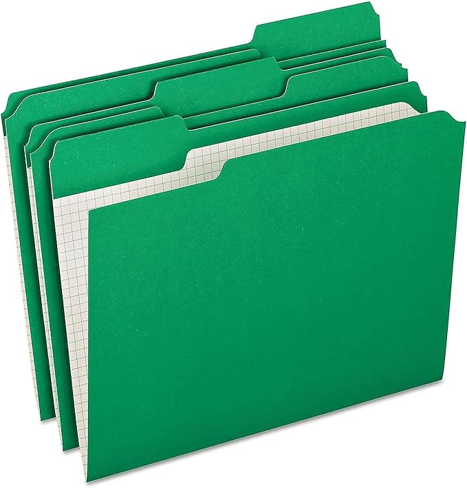 Pendaflex Color File Folders with Interior Grid, Letter Size, Bright Green, 1/3 Cut, 100/BX (R152 1/3 BGR)