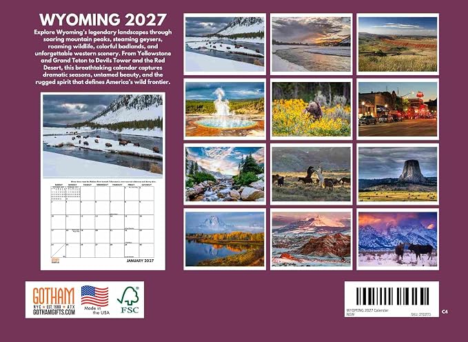 Wyoming Calendar 2027 Monthly Wall Calender 12 Month