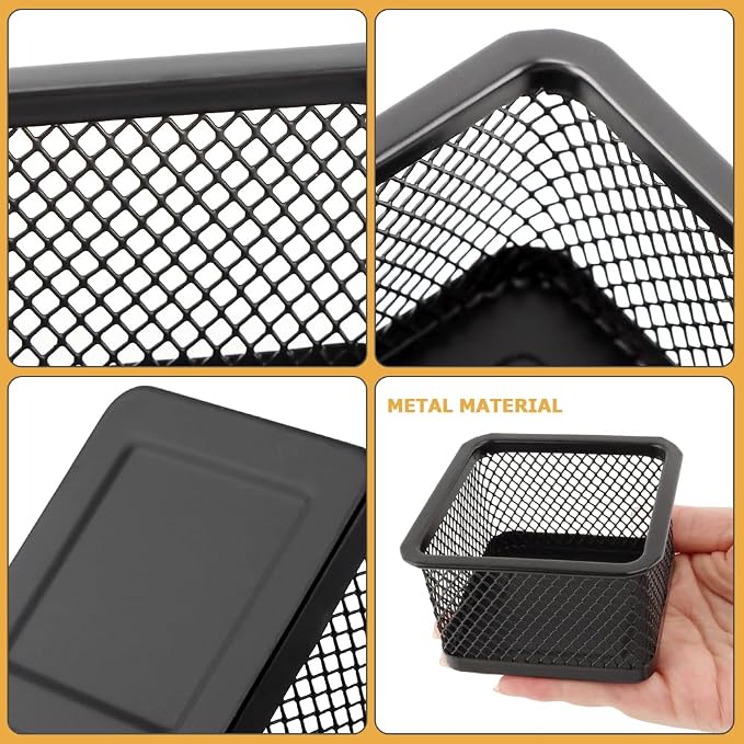 Paper Clip Holder, Stackable Mesh Desk Organizer, 4 Pack Black Metal Dispenser Organizer Box for Desk Office Binder Supplies & Small Accessories(Size:Square)