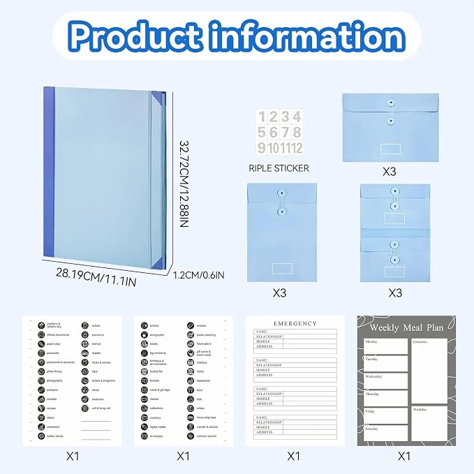 Folio Document Organizer with Labels-Important Document Organizer, Important Folders with Pockets,File Stylish Binder for Storing Important Papers, Certificates, Passports, Photos, and Letters