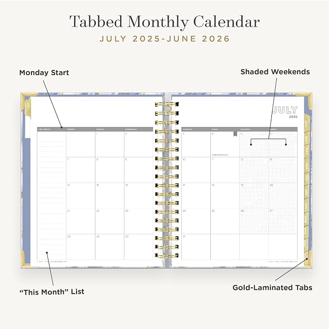 Day Designer Mini Daily Academic Year Planner Calendar, July - June, Glossy Laminated Cover, Wirebound, Laminated Tabs, Storage Pocket, Includes Stickers & Snap-In Ruler, Azure (Azure- 2025/2026, 7.4" x 9.5")