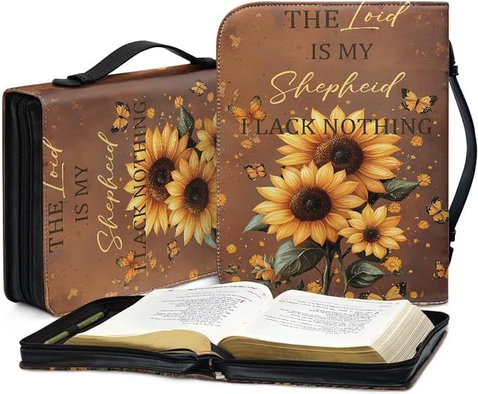 Bible Covers for Women with Handle Sunflower Butterfly Monogram Lightweight Large Bible Tote Bag for Man Waterproof Multi-Functional Man Bible Carrying Case