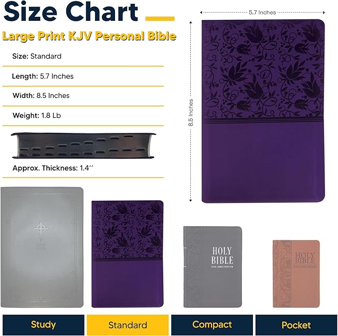 Personalized KJV Reference Holy Bible Purple Faux Leather Large Print Size with Index Tabs | Custom with Name, Date or Text | Gift for Christian & Religious Celebrations