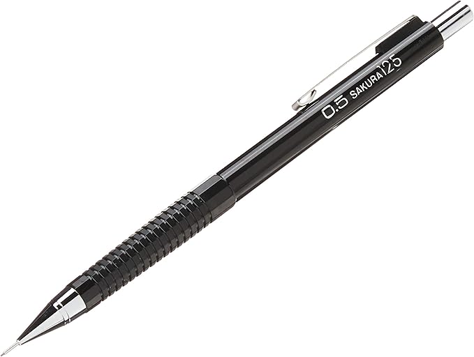 SAKURA 50297 Mechanical Pencil Fixed Sleeve 0.5-mm with 3 Erasers, Black