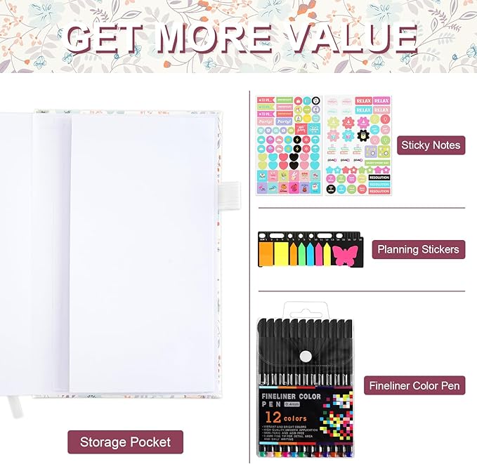 2026 Planner, 2026 Planner Weekly and Monthly with Tabs, 2026 monthly planner with Color Pen, Sticky Notes and Stickers, 6.2" x 8.5", Durable Twin Wire Binding, Storage Pocket - Flower