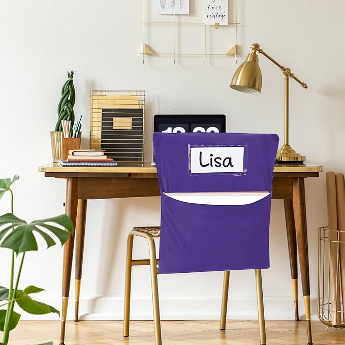24 PCS Chair Pockets for Classroom 20 x 17 Inch Colorful Large Chairback Storage Pockets for Classroom Students with Name Tag Classroom Organizer for Keeping School Table Organized