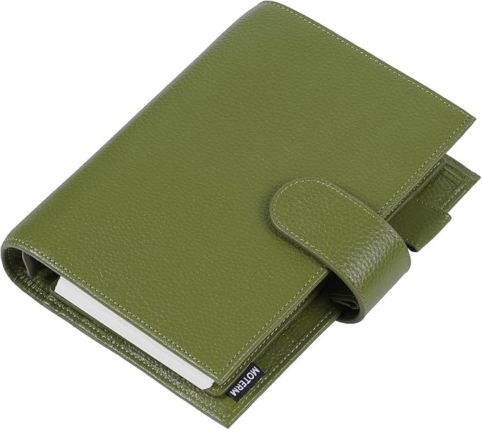 Moterm Personal Luxe Rings Planner - Genuine Leather Binder Organizer (Pebble-Olive, 30mm Ring)