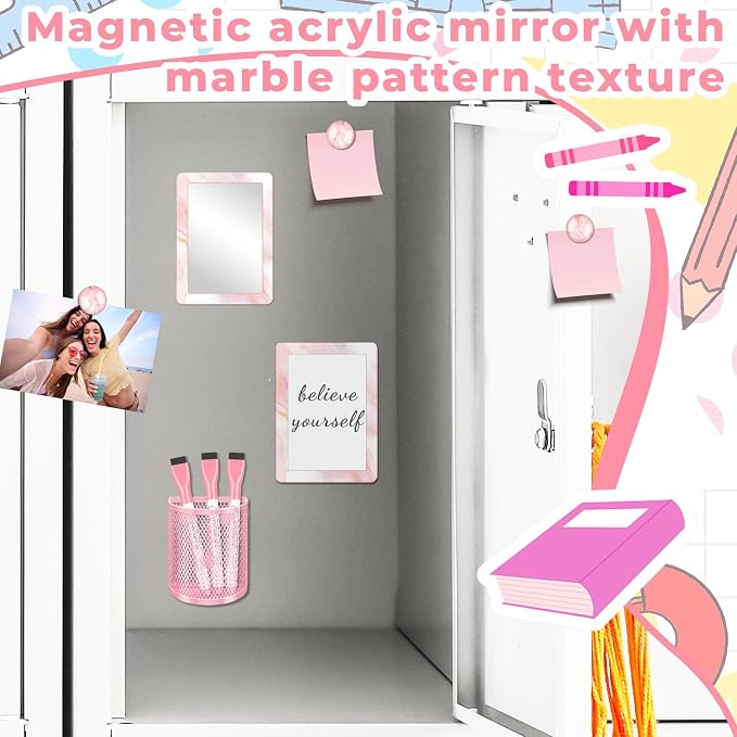 Denylo pro Pink Magnetic Locker Marble Theme Accessories Kit Include Back to School Essentials for Back to School Decorations Office Supplies