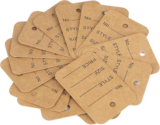 jijAcraft 1000Pcs Price Tags, Brown Clothing Tag for Retail, Small Kraft Paper Tag for Labeling Price, Size, Number, Writable Price Tags for Business Supplies Selling Jewlry, Clothes (1.9" X 1.4")