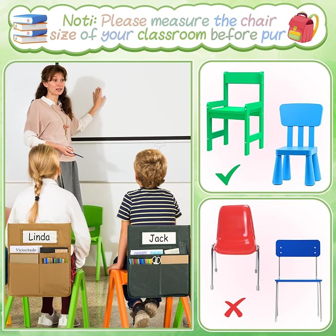 gisgfim 12 Pcs Chair Pockets for Classroom 16.7 x 19.3 Inch s with Name Tag Chairback 3 Pockets Chairs Seat Back Organizer for Elementary School Daycare Home Supply (Greenery)
