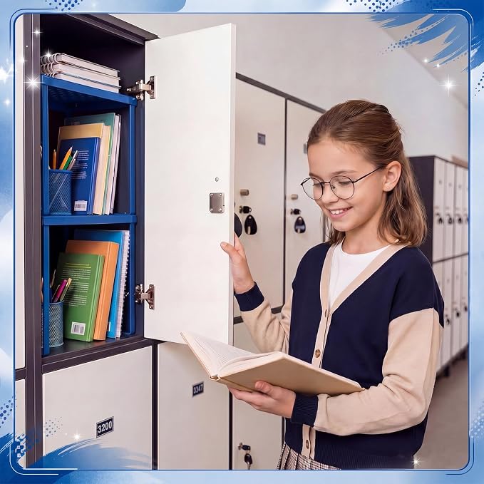 Colarr 2 Pcs Locker Organizer Shelf Stackable 2-Tier Shelves Fits Standard Size School Lockers Heavy Duty Metal Locker Shelf for School Office Gym Lockers Home Storage 11x 10 x 12 Inch(Deep Blue)