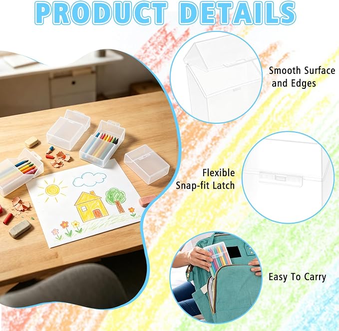 10 Pieces Plastic Crayon Box Clear Crayon Holder Case 24 Crayons with Hinged Lid and Snap Closure for School Classroom Office Art Craft Supply (10 PCS, Clear)