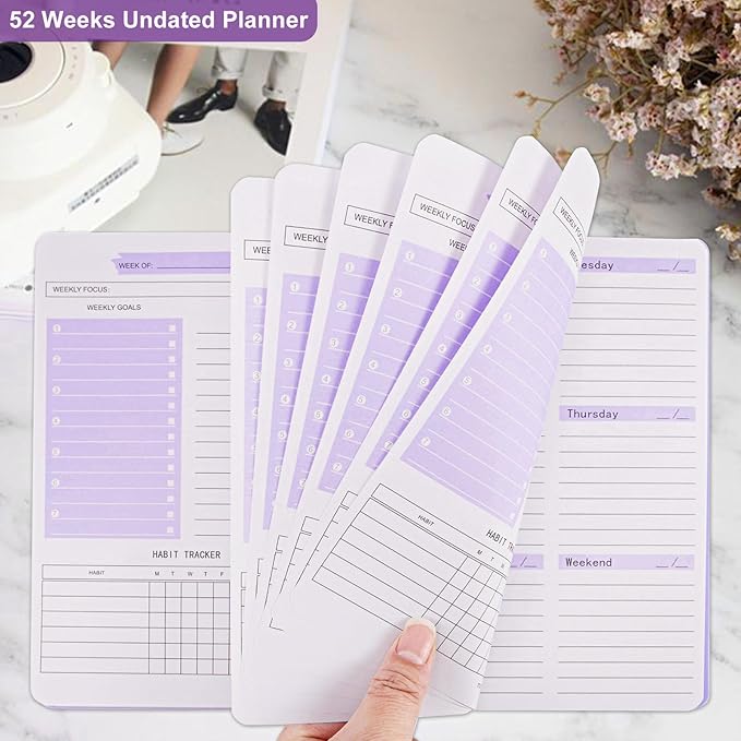 Undated Weekly Planner Purple A5 Personal Goals Journal Non Dated Kids Weekly Planner to Do List with Goal Habit Tracker Organizer, Cute Undated Week Planners with Spiral Binding for Kids School Work