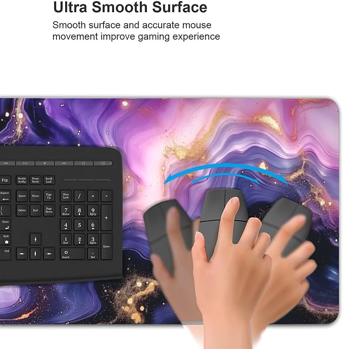 35.4" x 15.7" Purple Gold Marble Galaxy Extended Mouse Pad, Desk Mat with Non-Slip Base, Water Resistant for Gaming & Office