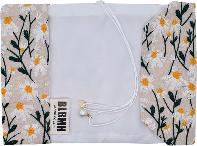 BLBMH A6 Book Cover 4x6 | Non-Stretch Fabric Sleeve with Bookmark | Handmade Washable Protector for Paperback Journal Bible Notebook | Gift for Women Readers - Daisy 2