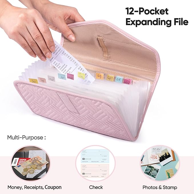 Fabric Bill Organizer with Pockets 10x6 Receipt Organizer for Business - Receipt Holder Organizer - Cash Organizer -Coupon Holder - Money Organizer for Cash- Small Accordion File Organizer