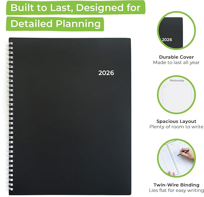 WallDeca Appointment Planner 2026, Agenda Planner With Weekly And Monthly View, Daily Agenda Book And Yearly Planners Calendar Book, Spiral Bound With Day Timer, Notes, Goals, Holidays (8.5 x 11 in)