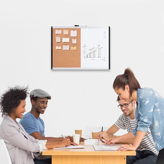 Amazon Basics Magnetic Dry Erase Whiteboard & Cork Board Combo, Double-Sided, Lightweight, Easy to Install, Plastic/Aluminum Frame, 17" x 23"