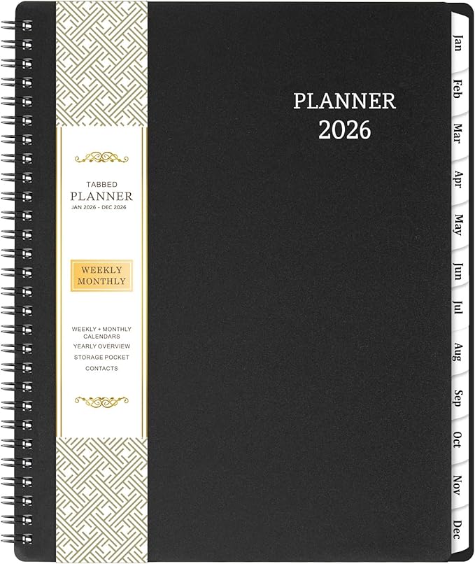 2026 Planner - Calendar Planner 2026, 8" x 10", Jan. 2026 - Dec. 2026, 2026 Planner Weekly & Monthly, Strong Twin-Wire Binding, 12 Monthly Tabs, Improving Your Time Management Skill