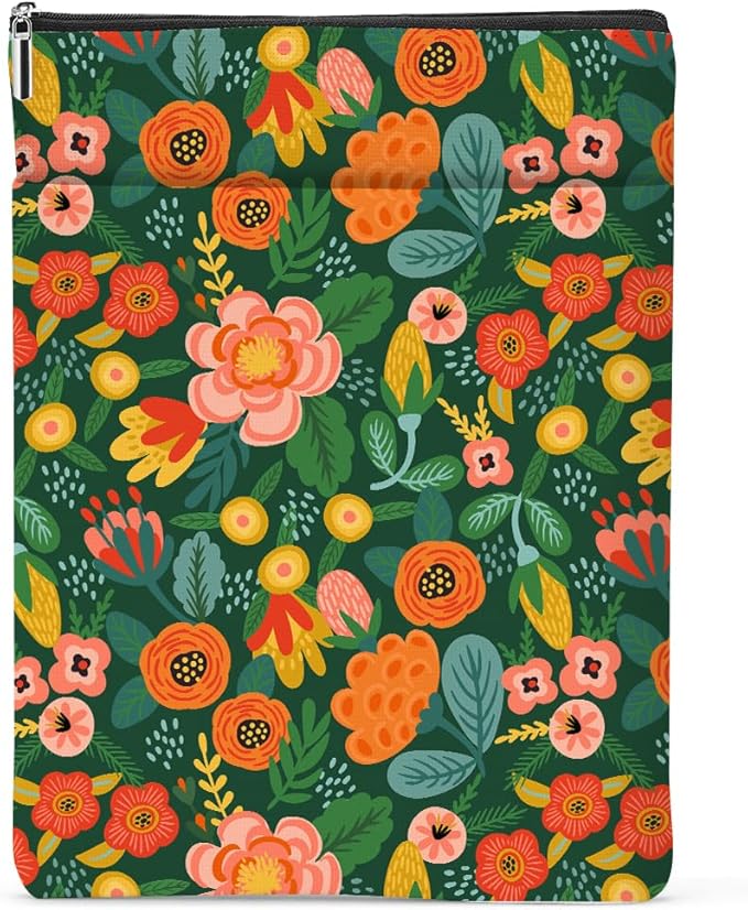jeilink Book Sleeve Book Protector Book Pouch Book Lovers Gifts Bookish Gifts Book Cover with Zipper for Hardcover Paperback Washable Book Floral Printed Gift Bag for Women Aunt Birthday, BookCover