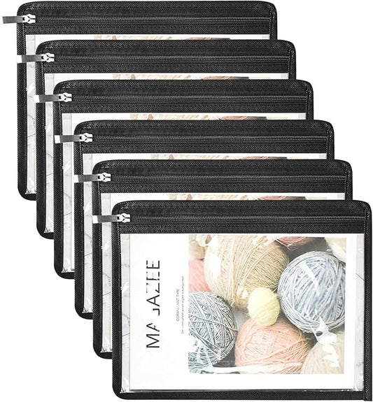 6 Pieces Clear Zipper Pouches Pencil Pouches PVC Makeup Pouch Envelopes Folder Storage Multi Purpose Pouch Document File Organization Bags, Office Supplies (Black Edging, 9.8 x 8 Inches)