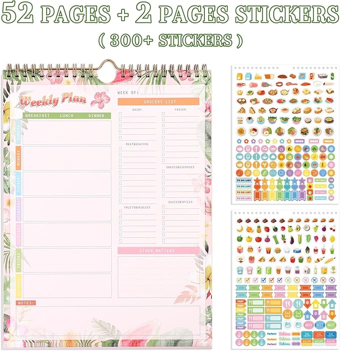 52-Week Meal Planner Notebook with Stickers – All-in-One Weekly Food Planner for a Whole Year, Includes Grocery Shopping Lists & Weekly Meal Plan Organizer for Healthy Eating, Meal Prep & Budgeting
