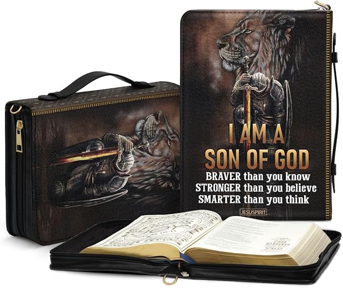 Jeuspirit Bible Covers - Leather Bible Organizer Case - Bible Book Carrier Bag With Zipper - Christian Gifts For Women - Bible Holder Bag, Bible Carrying Case Large Size (Son Of God)