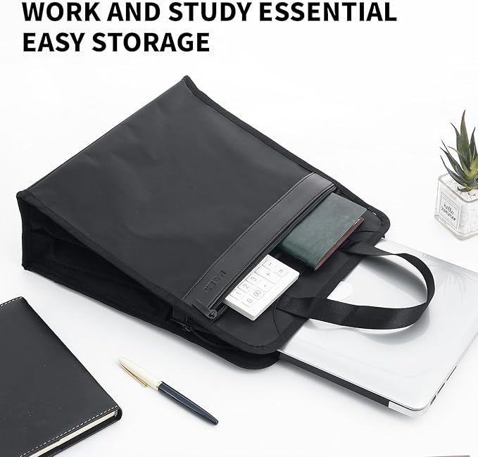 M&G Oxford Zipper Document File Bag, Vertical Double Layer Waterproof Document Tote Bag for Carrying Paper Documents, Books, Computer and Water Cup, 1 Pack (Black)