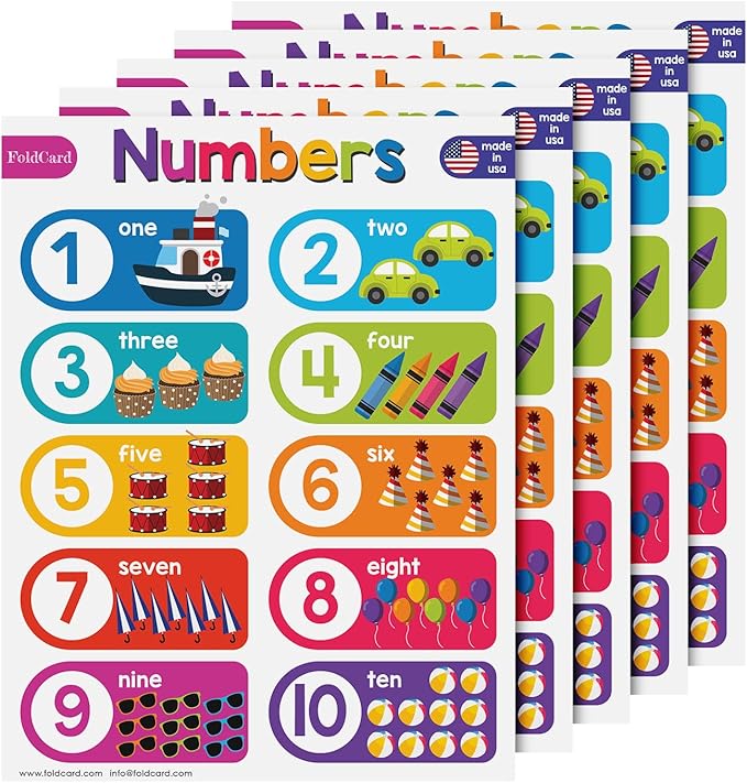 Numbers 1-10 Chart for Preschool to Grade 1 Kids – Bright and Colorful Educational Visual/Learning Aid Poster Decoration for Classroom or Home | Glossy Durable Cardstock | 8.5" x 11" | 5 per Pack