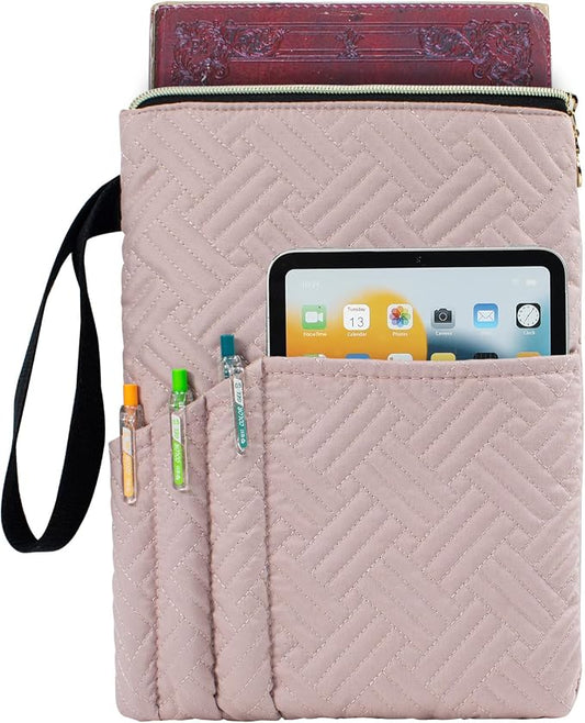 APLUFINE Book Sleeve with Zipper, 11"X9" Padded Book Protector, Washable Quilted Book Covers for Paperbacks, Book Pouch with Pockets for Book Lover Gifts