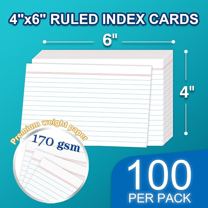 H4D 4x6 Index Card Case with 100 Heavyweight Ruled Index Cards and Dividers, Pink
