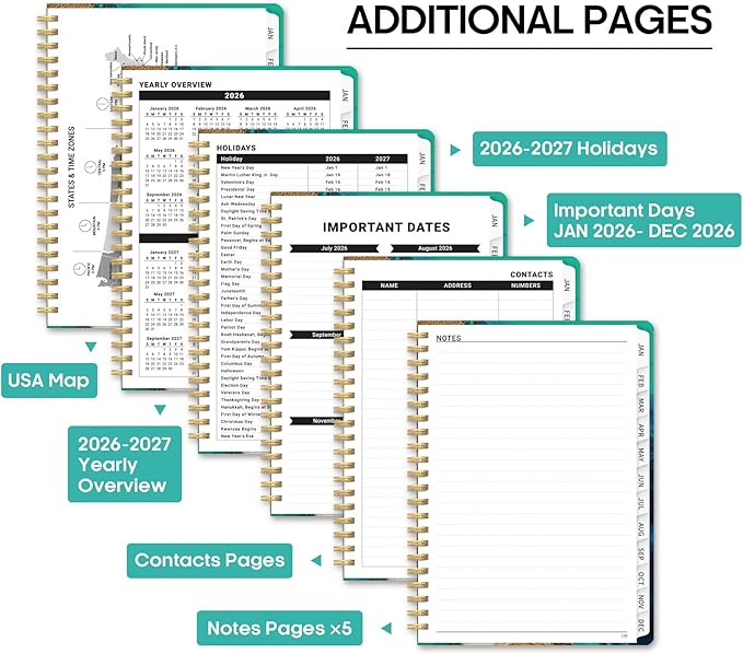 2026 Planner, Weekly and Monthly Calendar Planner Book, January 2026 - December 2026, Hardcover Spiral Planner with Monthly Tabs, Notes Pages, Perfect for Women & Men, A5 (6.4" x 8.5") - Ocean