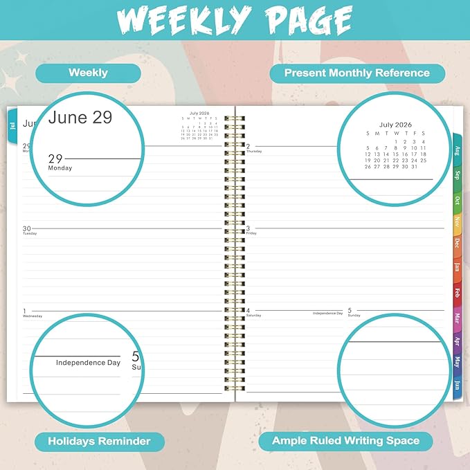 Planner 2026-2027 - Academic Planner, Jul. 2026 - Jun. 2027, 9" X 11", 2026-2027 Planners Weekly and Monthly, Calendar Planners with Colorful Monthly Tabs, Twin-Wire Binding, Holidays, Back Pocket