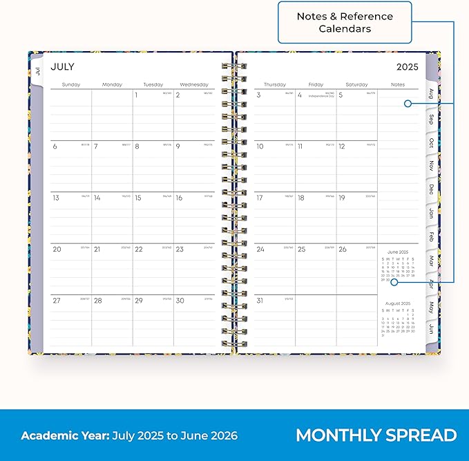 Blue Sky 2025-2026 Weekly and Monthly Academic Year Planner Calendar, July 2025 - June 2026, 5" x 8", Hard Cover, Wirebound, Storage Pocket, Laminated Tabs, Stickers, Becky